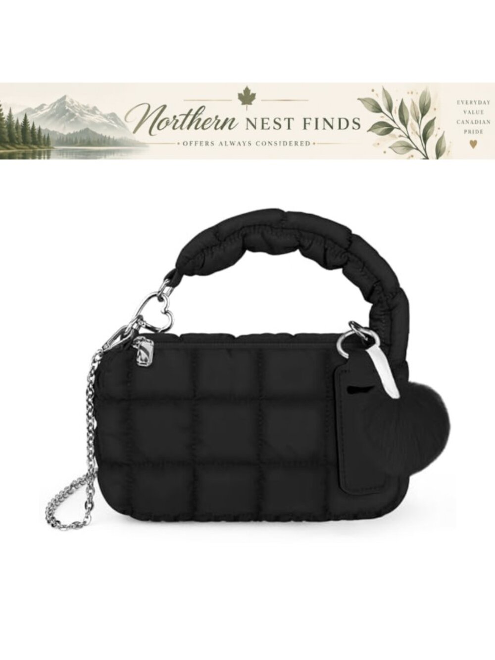 Quilted Puffer Wristlet Bag for Women with Lipstick Holder Charm